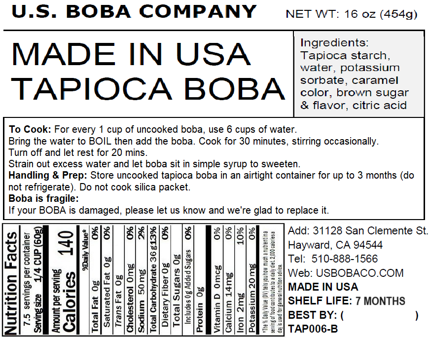US BOBA ( 1 lb / 4 oz )