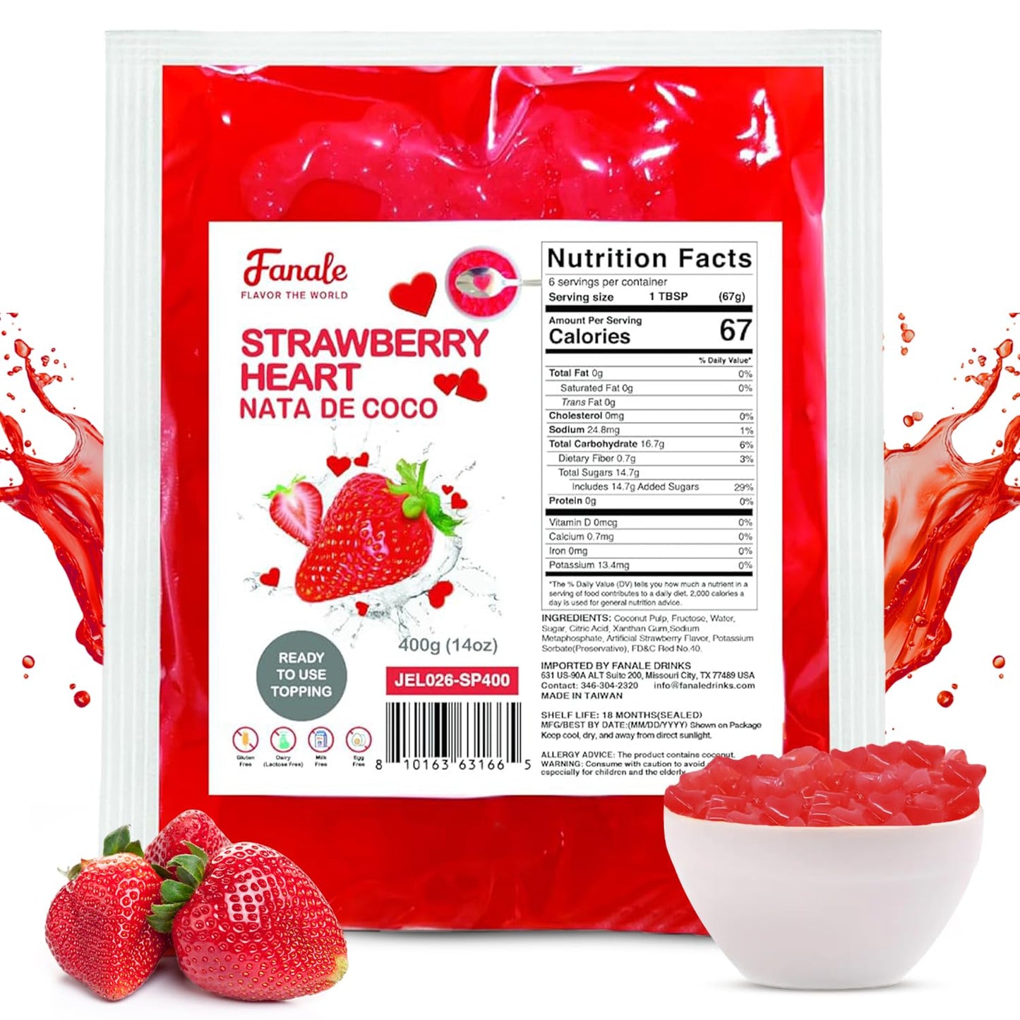 Strawberry Heart Shaped Jelly Nata De Coco Jelly (400g * 35bag/case)