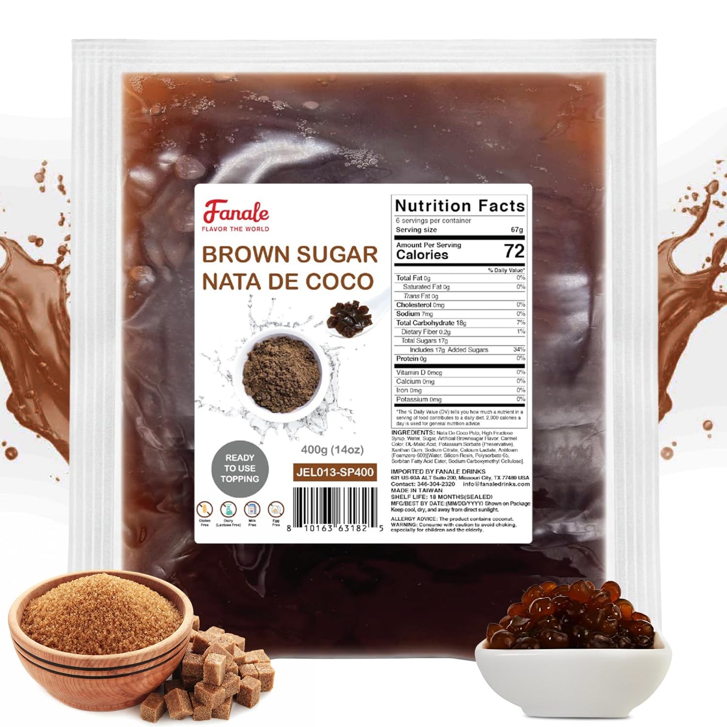 Brown Sugar Flavor Coconut Jelly Nata De Coco Jelly (400g * 35bag/case)