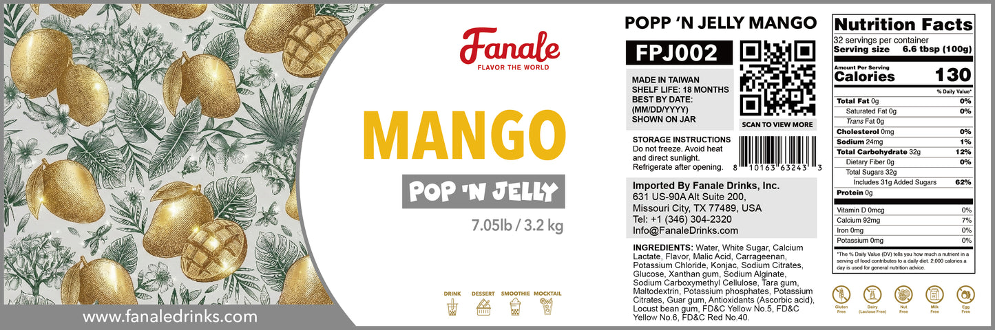 Pop ‘N Jelly Mango Boba (7.05lb/Bottle, 4 Bottles/cs)