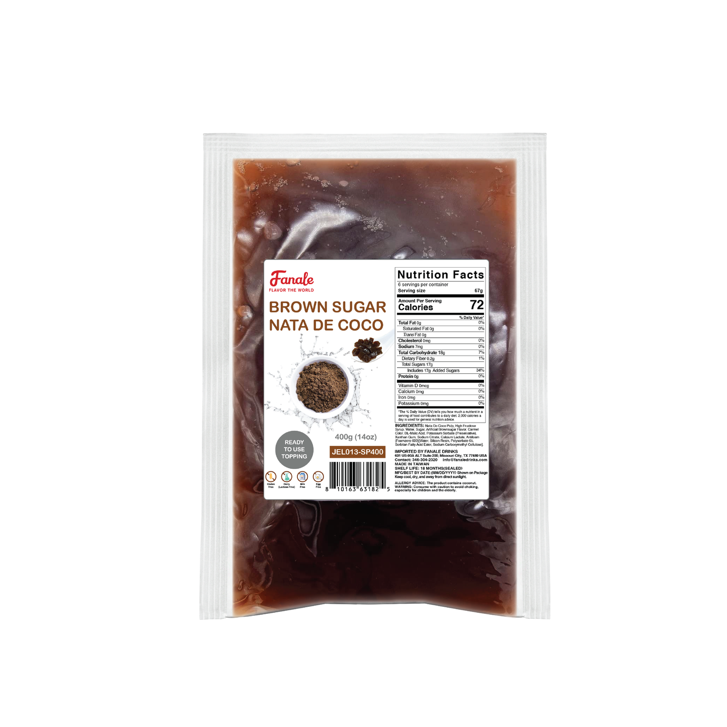 Brown Sugar Flavor Coconut Jelly Nata De Coco Jelly (400g * 35bag/case)