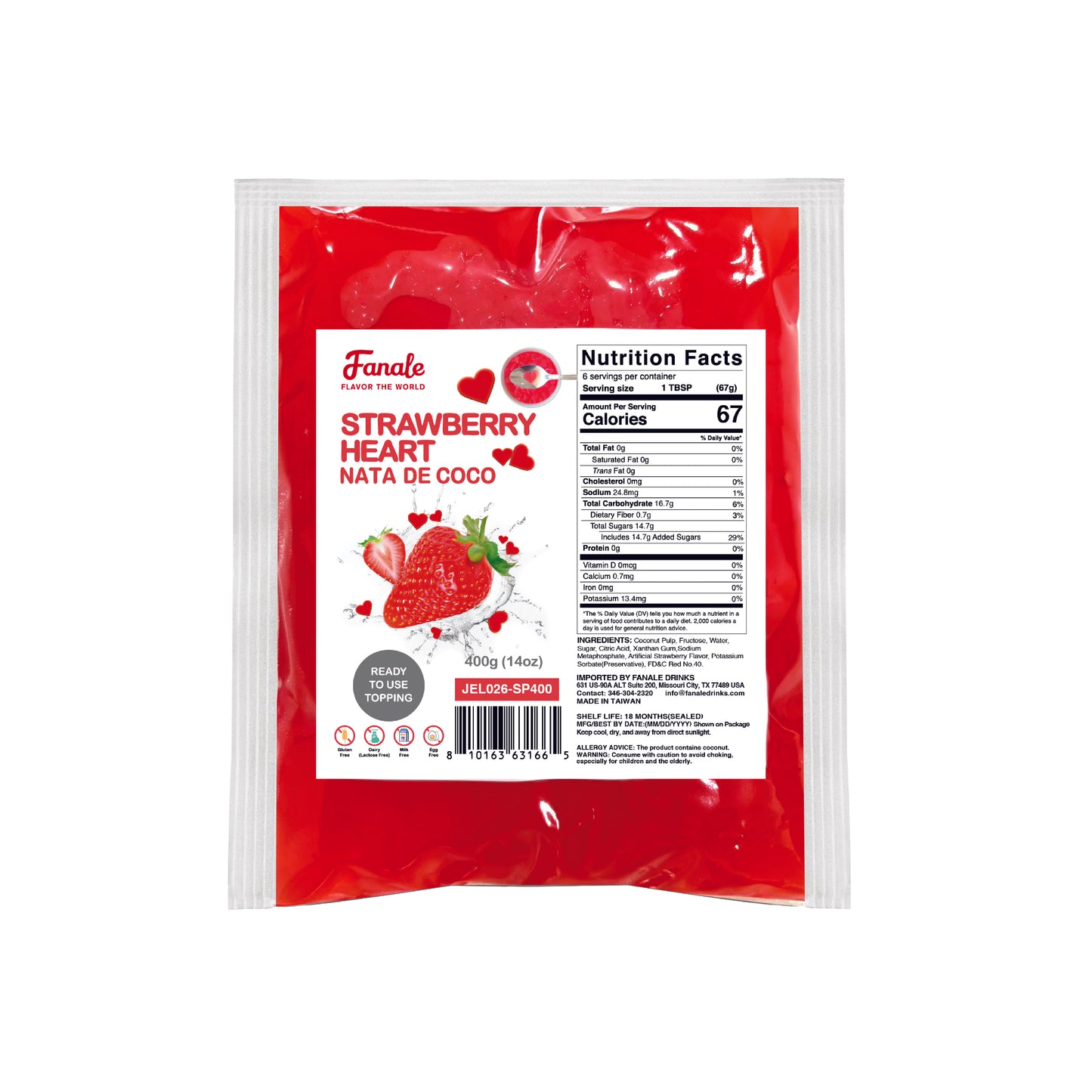 Strawberry Heart Shaped Jelly Nata De Coco Jelly (400g * 35bag/case)