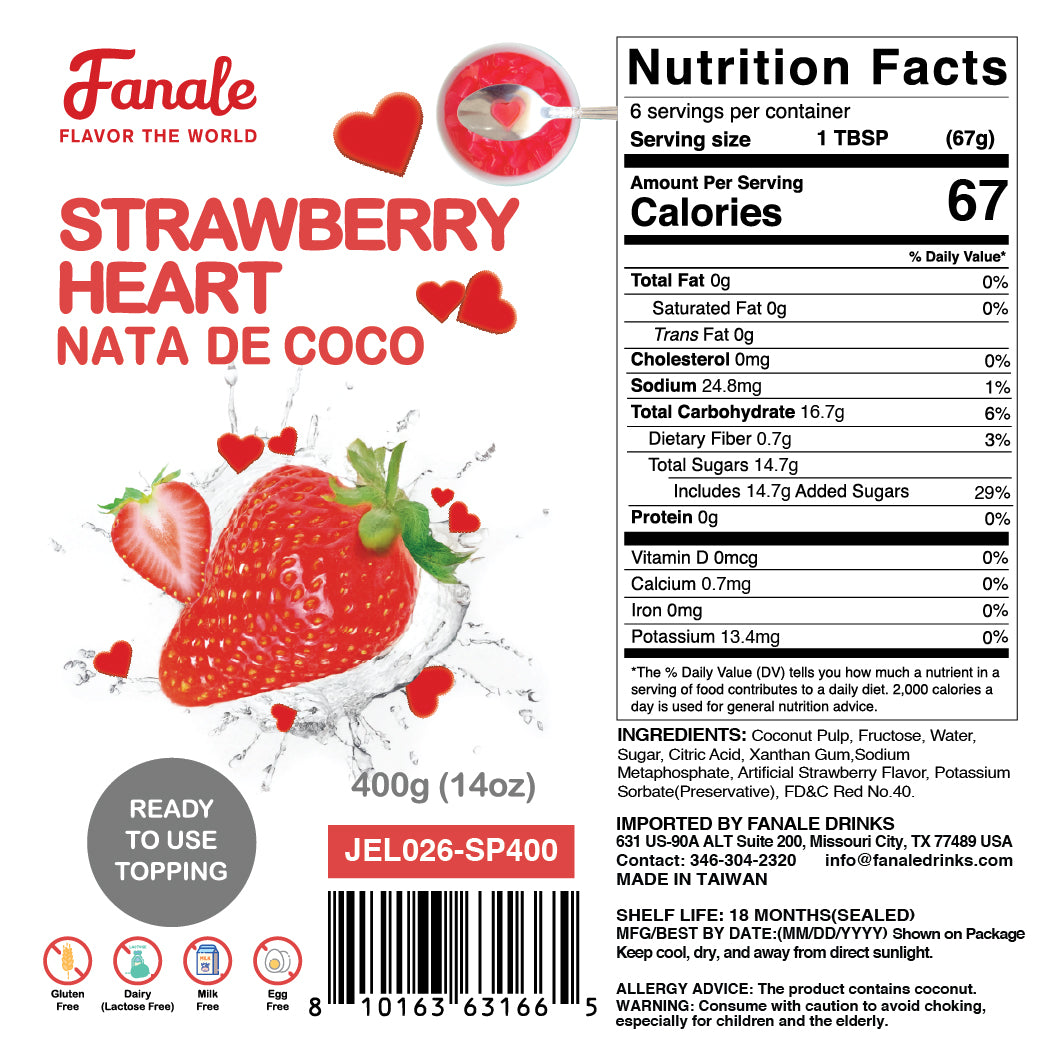 Strawberry Heart Shaped Jelly Nata De Coco Jelly (400g * 35bag/case)