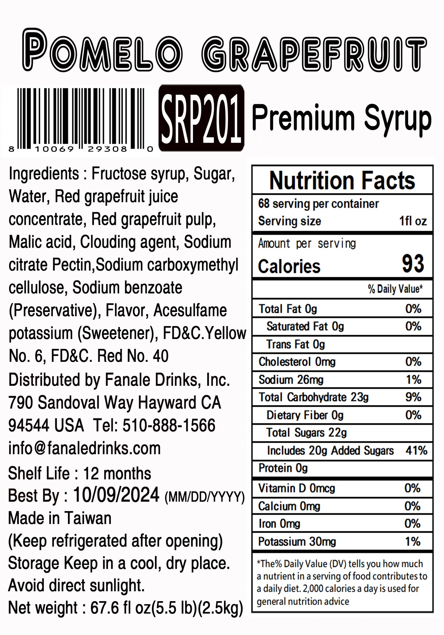 Pomelo Grapefruit Premium Syrup - Fanale