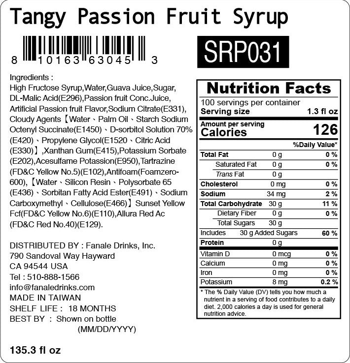 Tangy Passion fruit Syrup (Fanale - 11 lb/bt, 4 bottles/case)