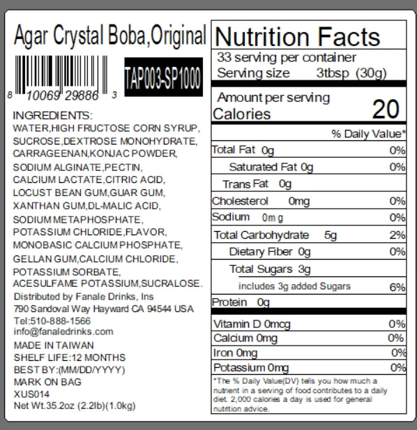 Crystal Agar Boba (12 bags / Case, 1,000g / Bag)