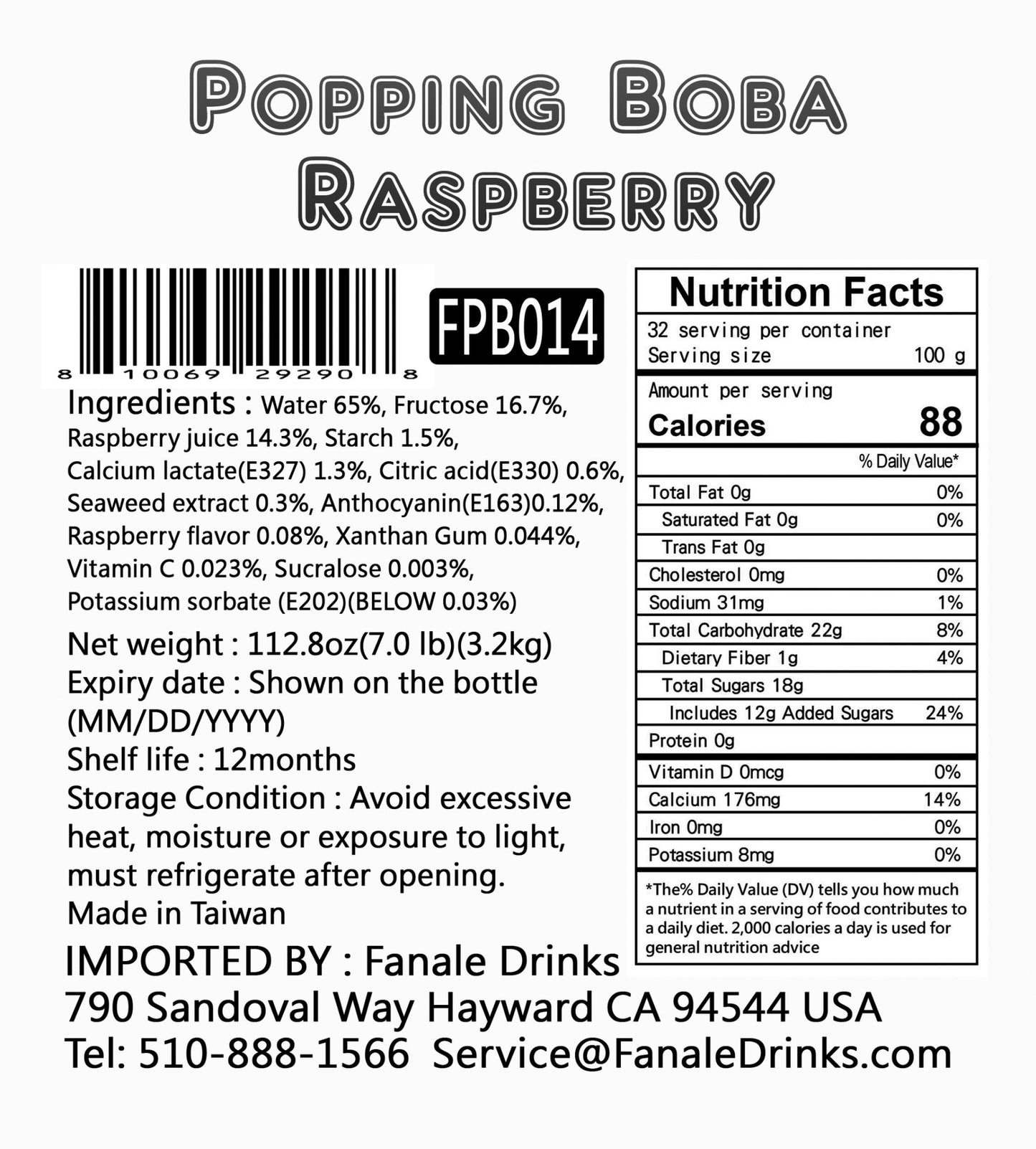 Popping Bursting Boba Juice Ball - Raspberry Flavor