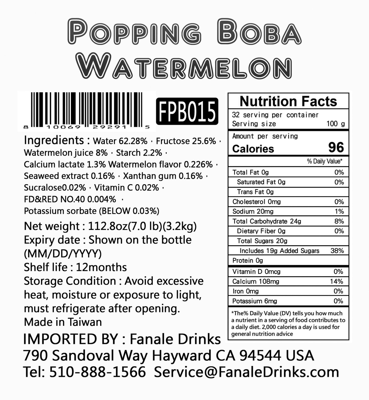 Popping Bursting Boba Juice Ball - Watermelon Flavor