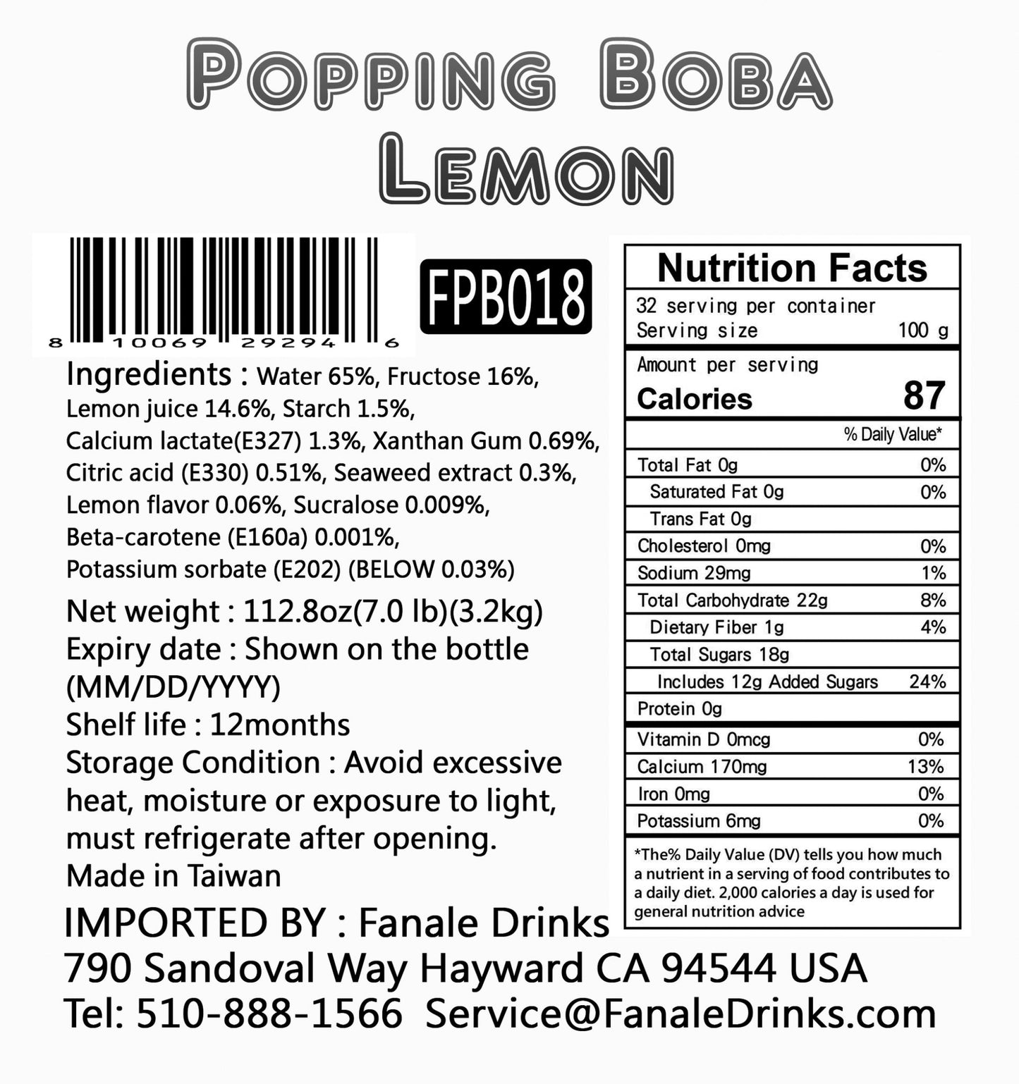 Popping Bursting Boba Juice Ball - Lemon Flavor