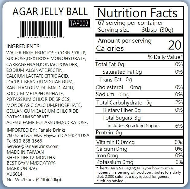 Crystal Tapioca ( Agar Boba ) - Fanale (4.4 lbs/bag, 6 bags/case)