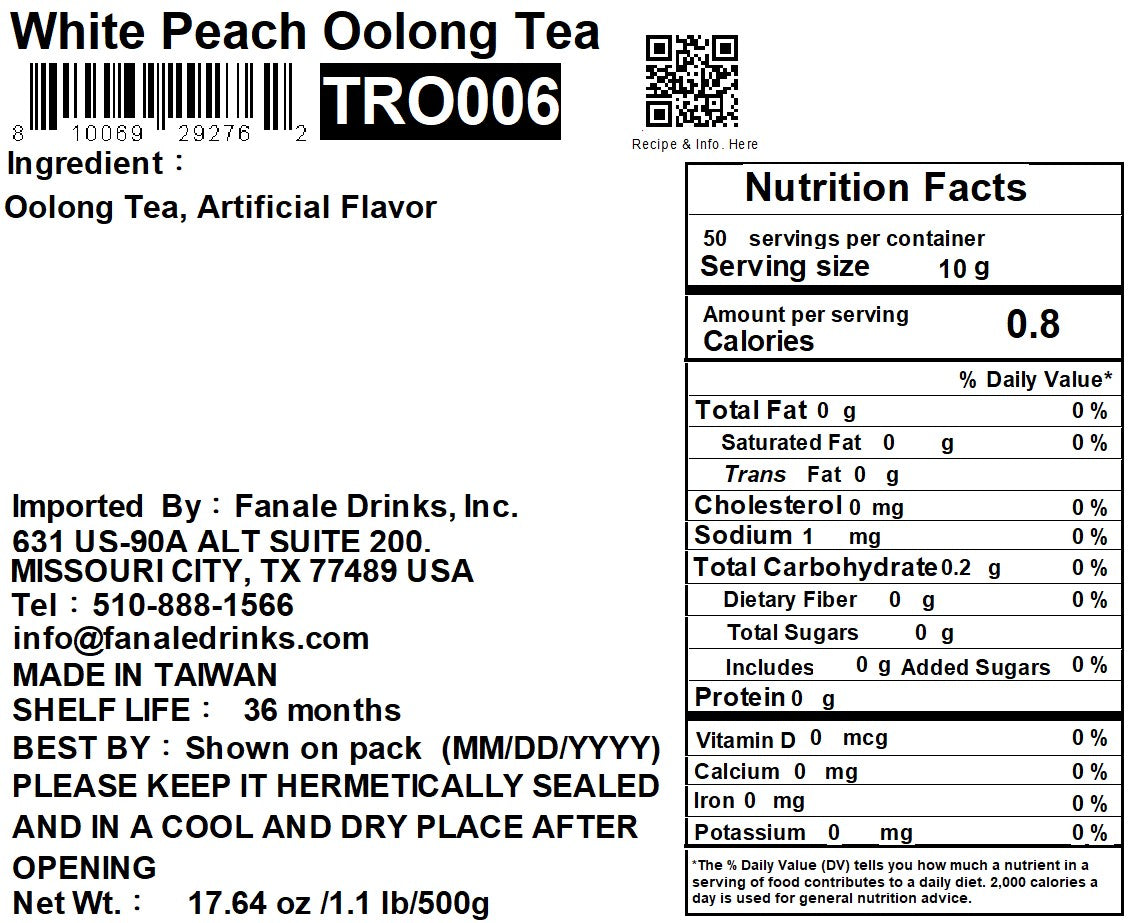 Premium Royal Tea - White Peach Oolong Tea (Ground, 500g/bag)