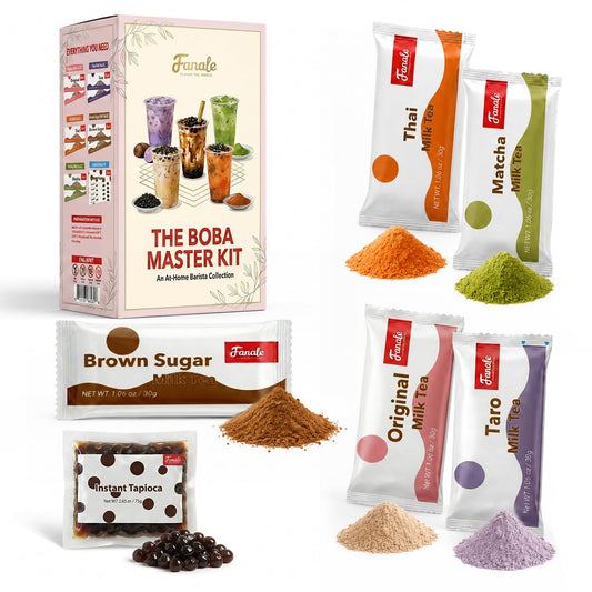 Fanale World Milk Tea Retail Box – 5 Flavors ( (30g*10 sachets with Instant Boba 75g*5 bags) | FNL-WBT-KIT