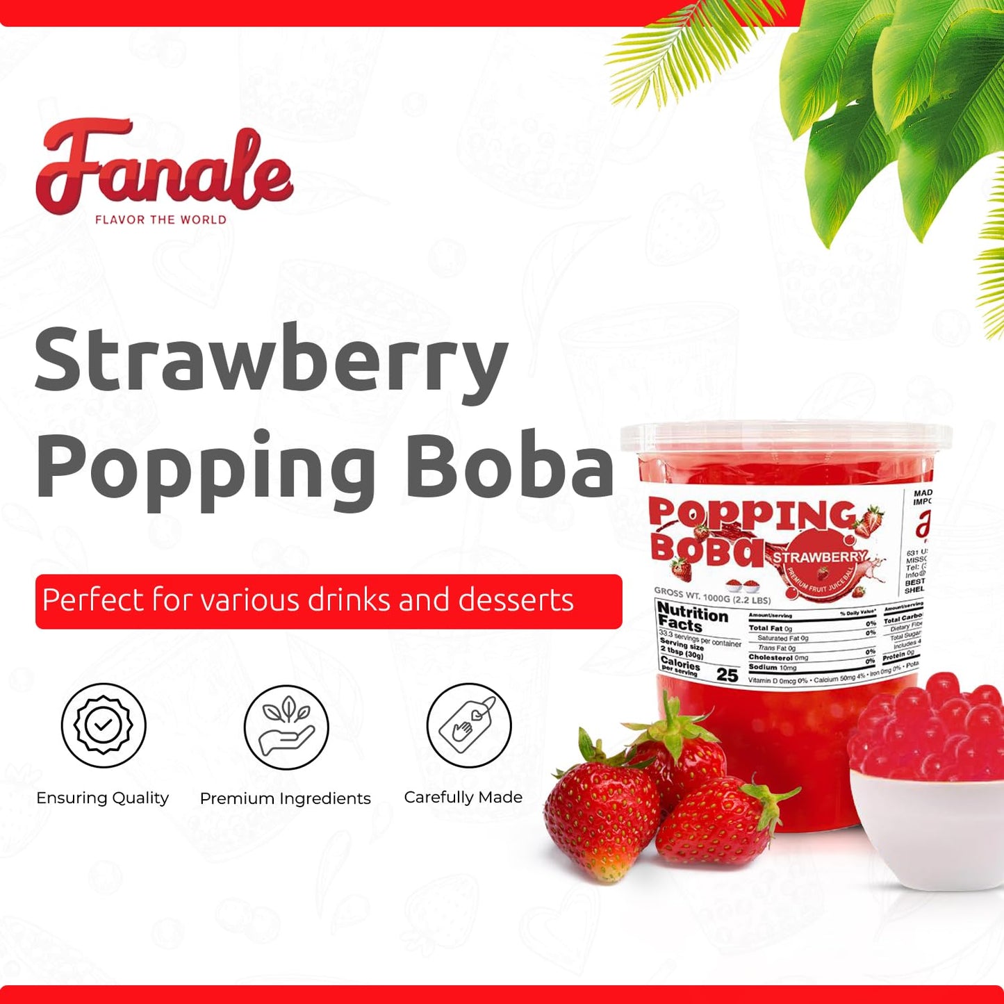 Fanale Strawberry Popping Bursting Boba Juice Ball - (2 lb / Tub)
