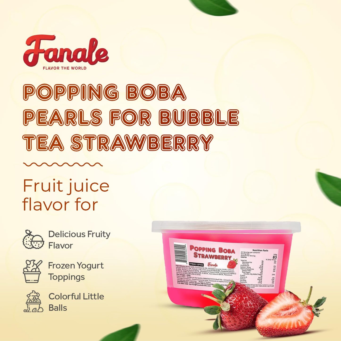 Fanale Strawberry Popping Bursting Boba Juice Ball - (1 lb / Tub)