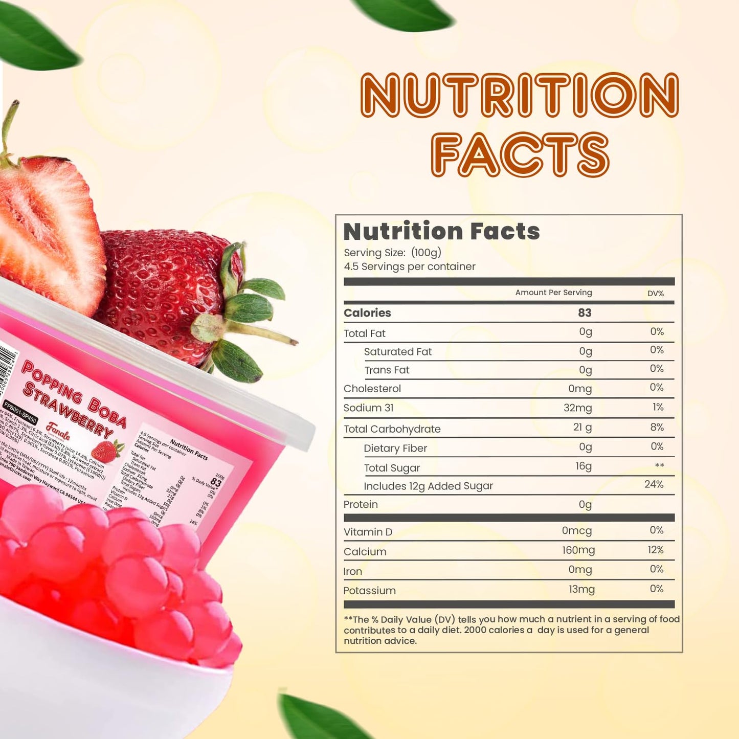 Fanale Strawberry Popping Bursting Boba Juice Ball - (1 lb / Tub)