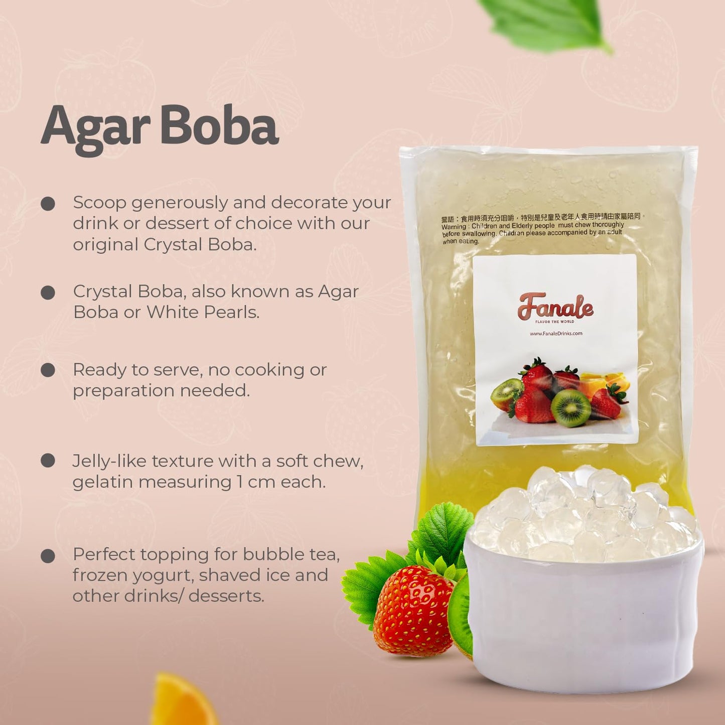 Crystal Tapioca ( Agar Boba ) - Fanale (4.4 lbs/bag, 6 bags/case)