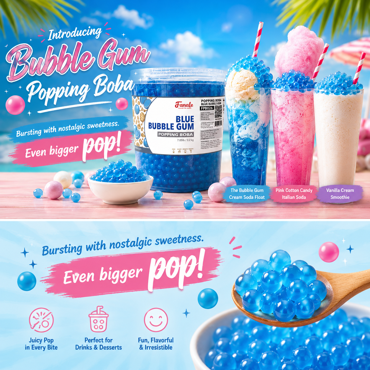 Popping Bursting Boba Juice Ball - Blue Bubble Gum Flavor