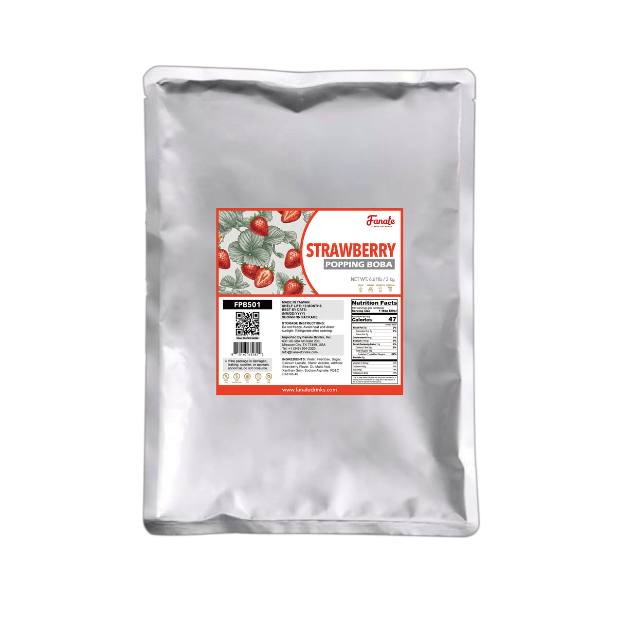 Popping Bursting Boba Juice Ball - Strawberry (6.6 lb/bag, 6 bags/case)