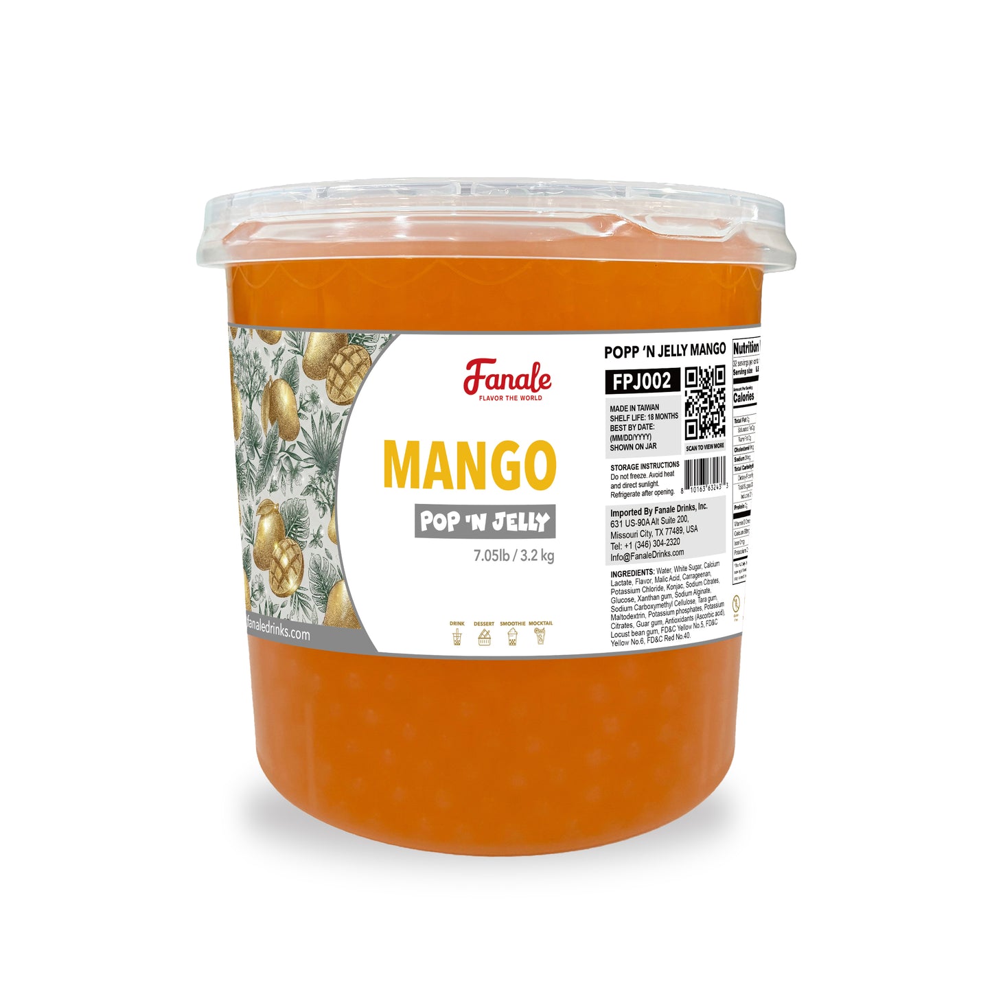Pop ‘N Jelly Mango Boba (7.05lb/Bottle, 4 Bottles/cs)
