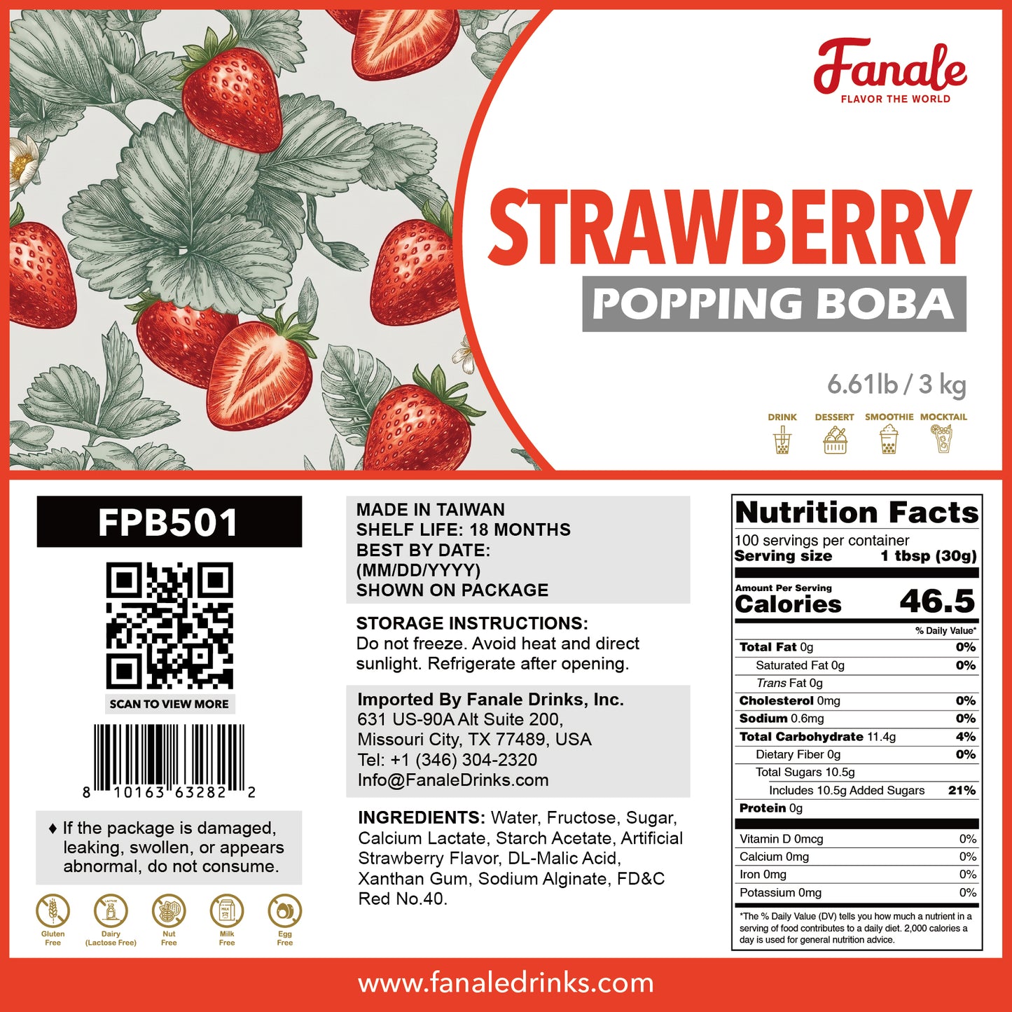 Popping Bursting Boba Juice Ball - Strawberry (6.6 lb/bag, 6 bags/case)