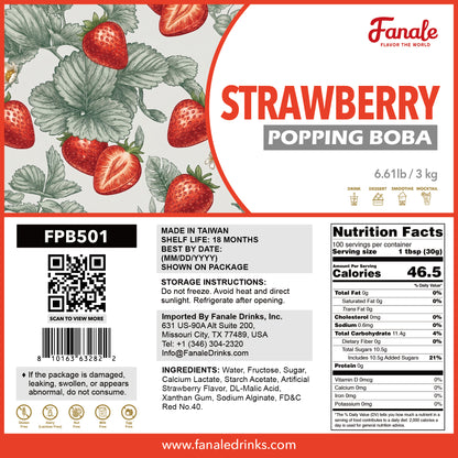 Popping Bursting Boba Juice Ball - Strawberry (6.6 lb/bag, 6 bags/case)