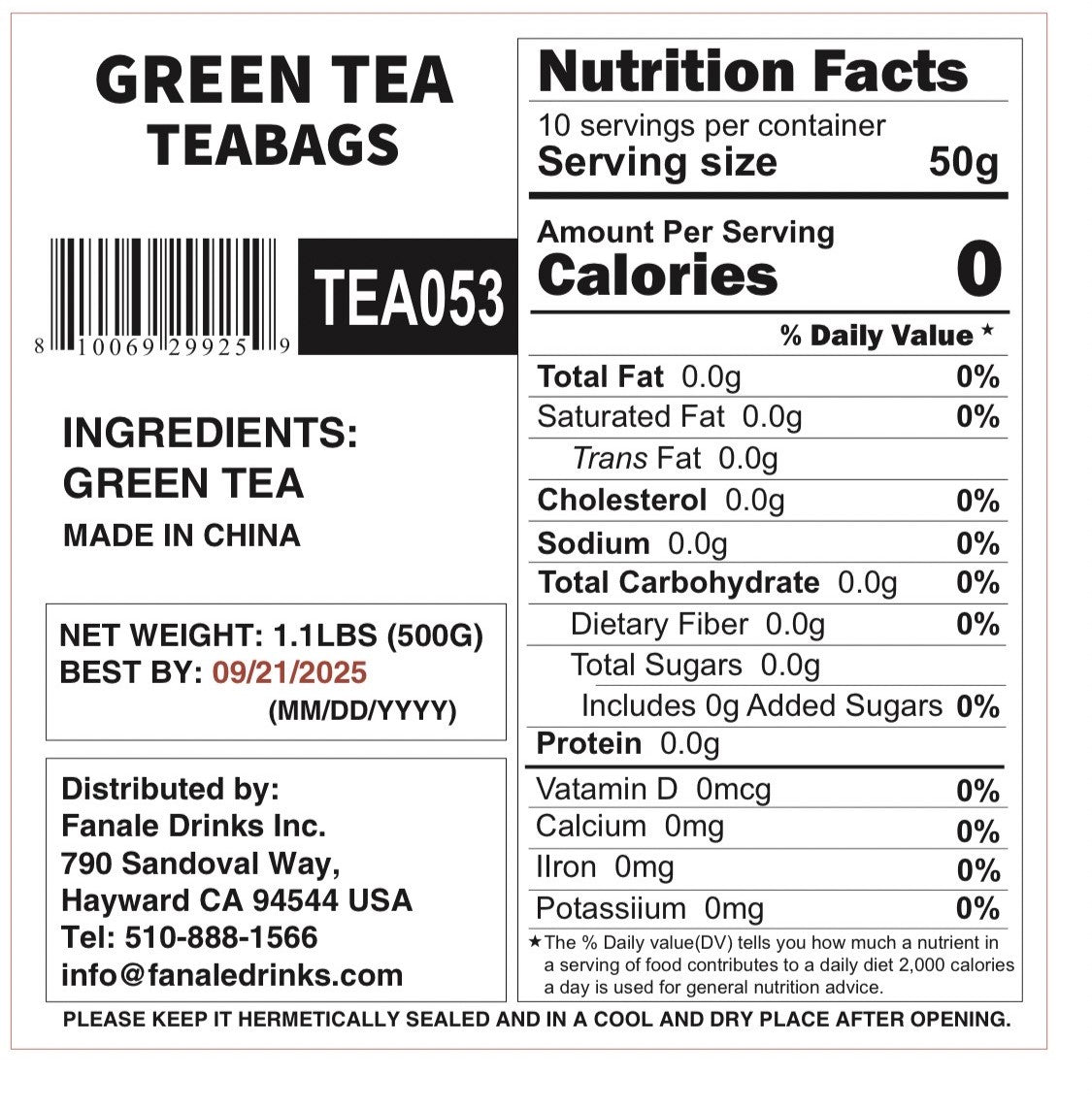 Green Tea Teabags | TEA053