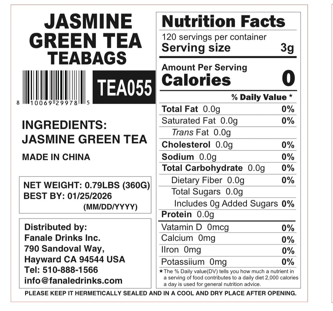 Jasmine Green Tea Teabags (3g Teabags x 120/bag) | TEA055