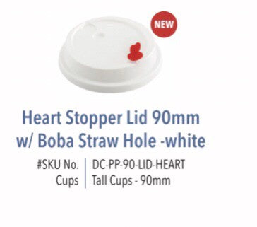90mm Lid, Heart stopper with Big straw hole (1,000pcs / case) - Fanale